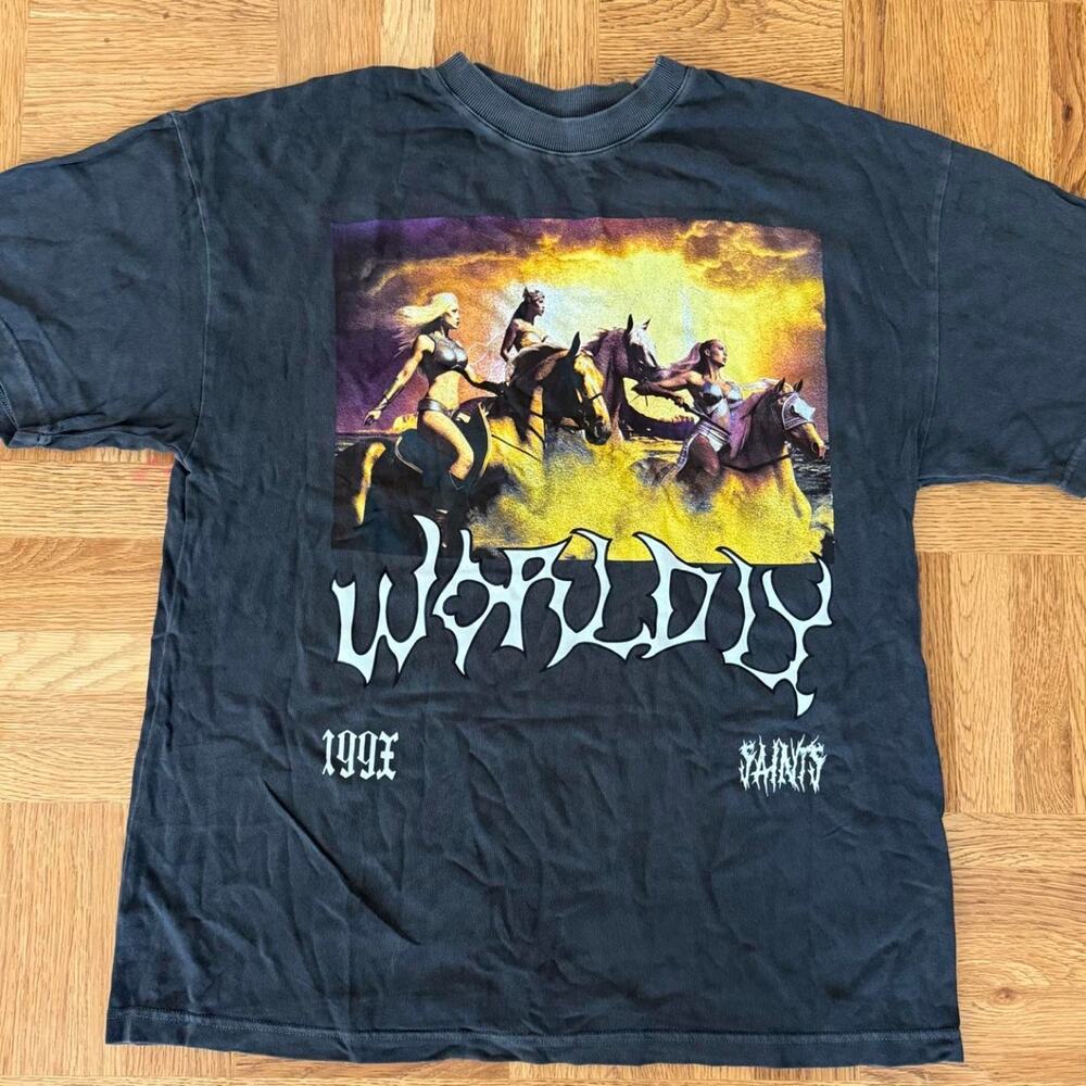 PacSun Women Graphic Tee Black Washed Oversized T-Shirt 1997 Large